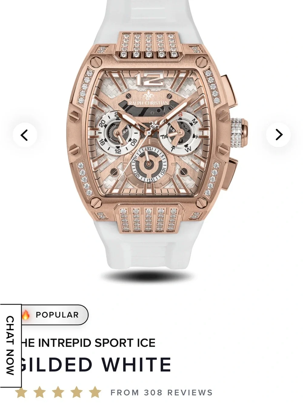NEW Ralph Christian Intrepid Sport Ice Watch Gilded White